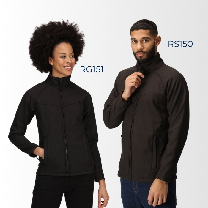  Regatta wholesale woman wearing the RG151 and male wearing the RG150 - black softshell