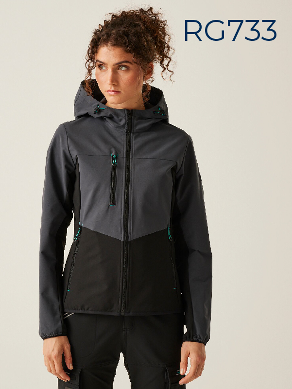 Regatta wholesale RG733 black and grey stretch softshell - womans workwear